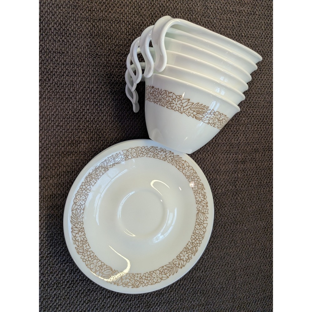 Vintage Corelle Butterfly Gold Teacup Saucer Set 6 Corning